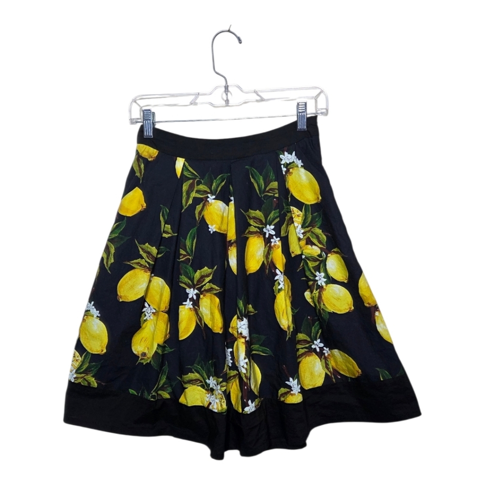 FROCK SHOP Lemon Print Pleated Cotton Skirt XS - Picture 2 of 5